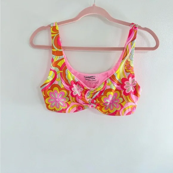 Frankie's Bikinis Pink Yellow Orange Floral Swirl Bikini Top - Picture 3 of 5